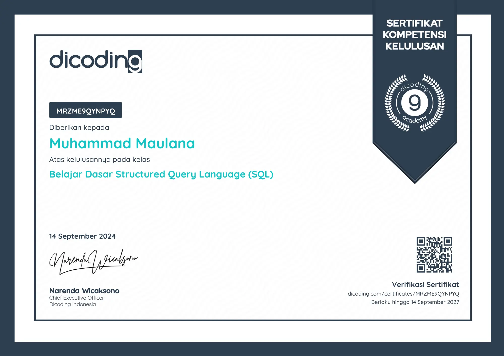 Sertifikat Dasar SQL - Dicoding