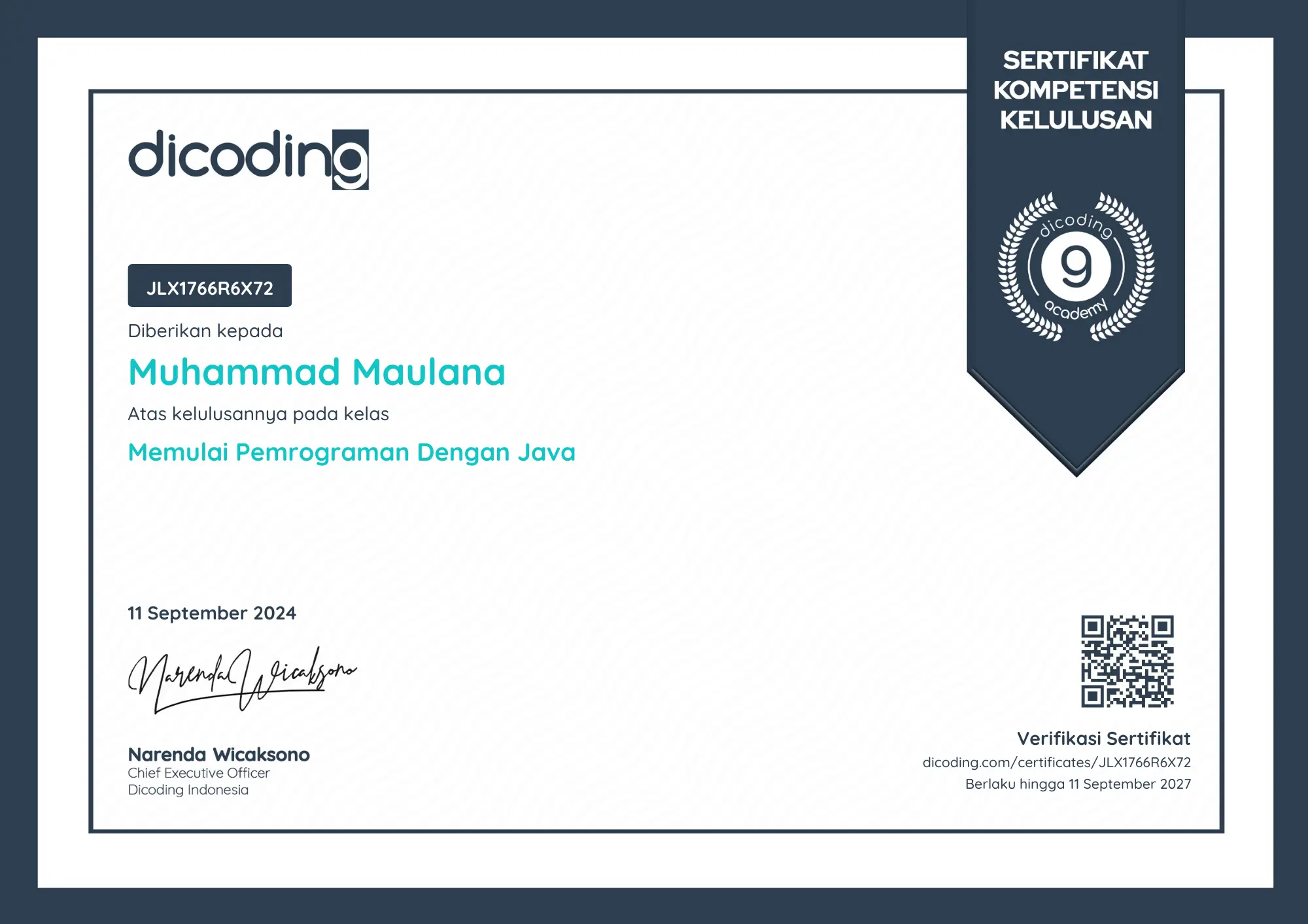 Sertifikat Pemrograman Java - Dicoding
