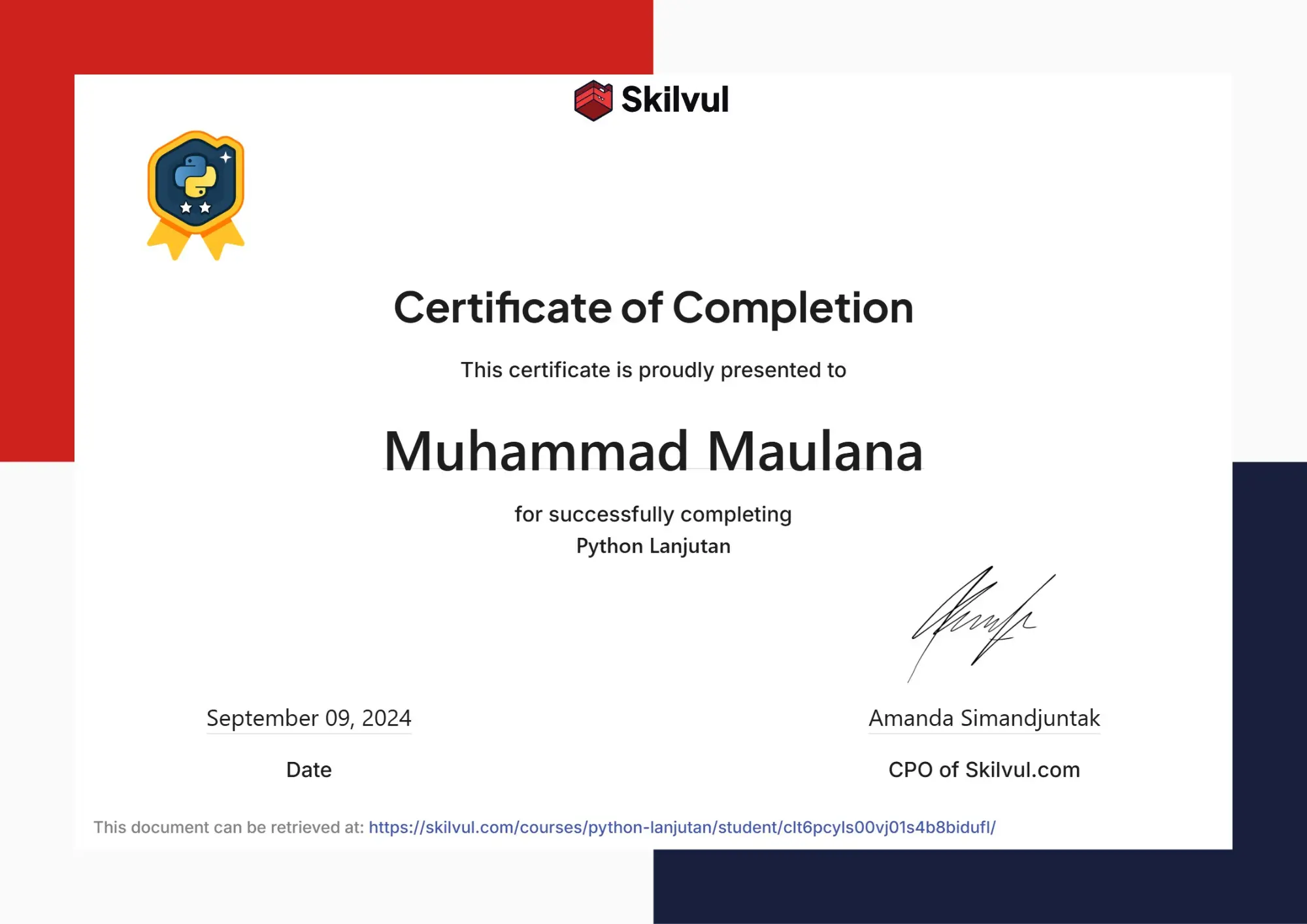 Sertifikat Pemrograman Lanjutan Python - Skilvul