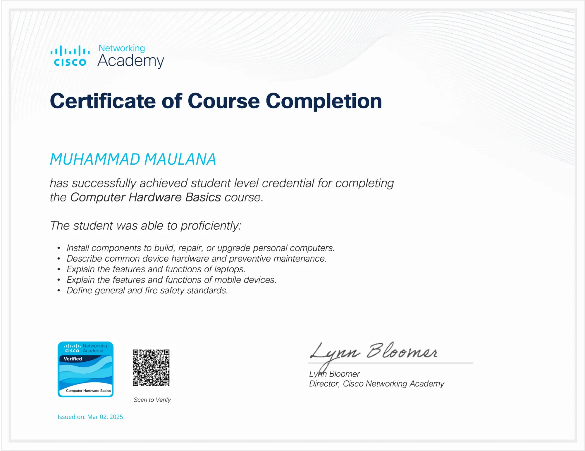 Sertifikat Computer Hardware Basics - Cisco Networking Academy