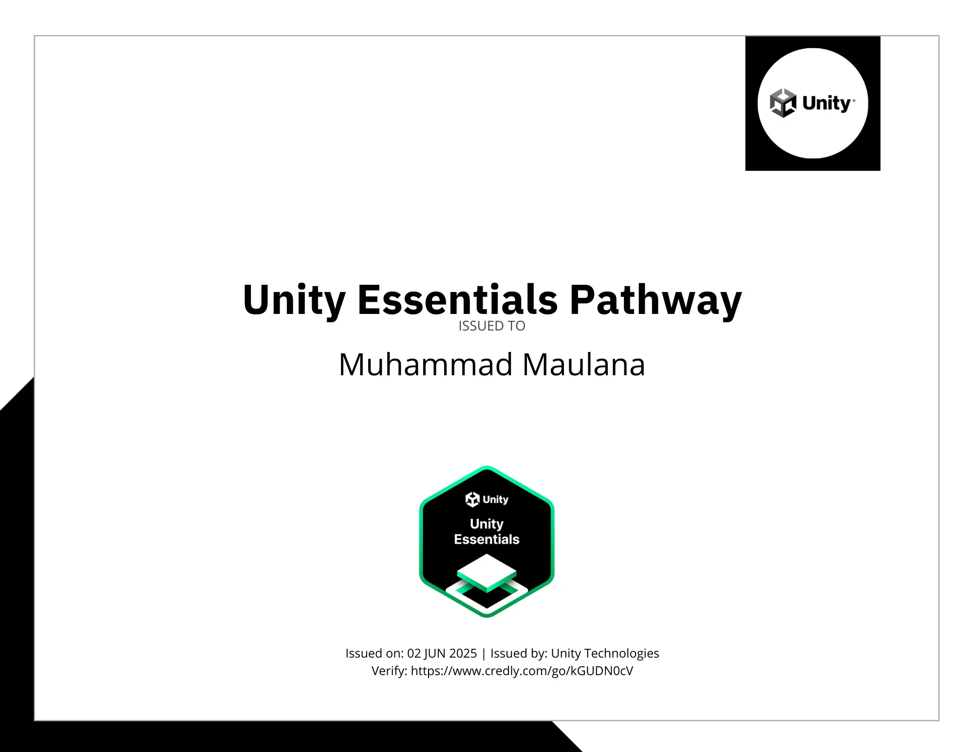 Sertifikat Unity Essentials Pathway - Unity Technologies