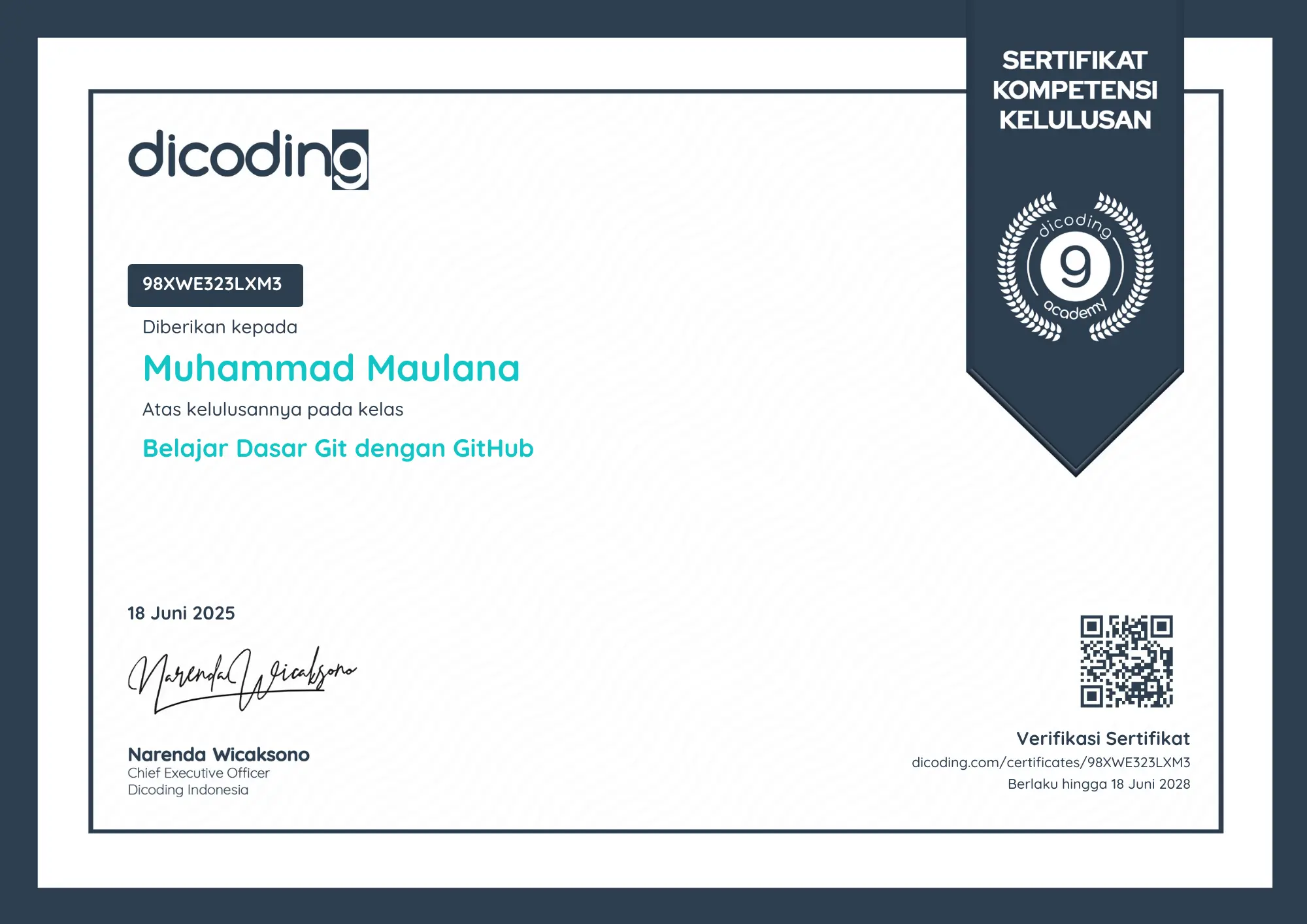 Sertifikat Dasar Git dengan Github - Dicoding