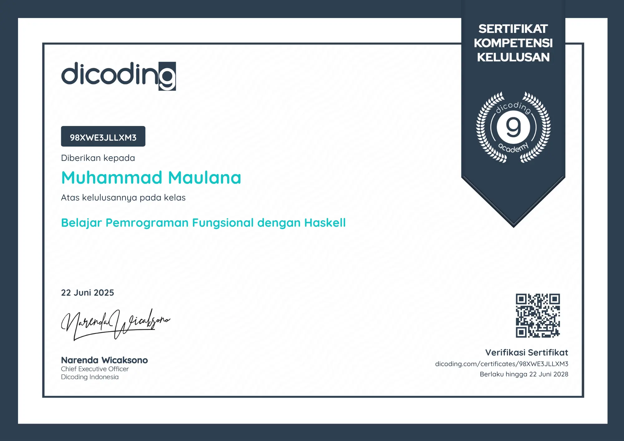 Sertifikat Pemrograman Fungsional dengan Haskell - Dicoding