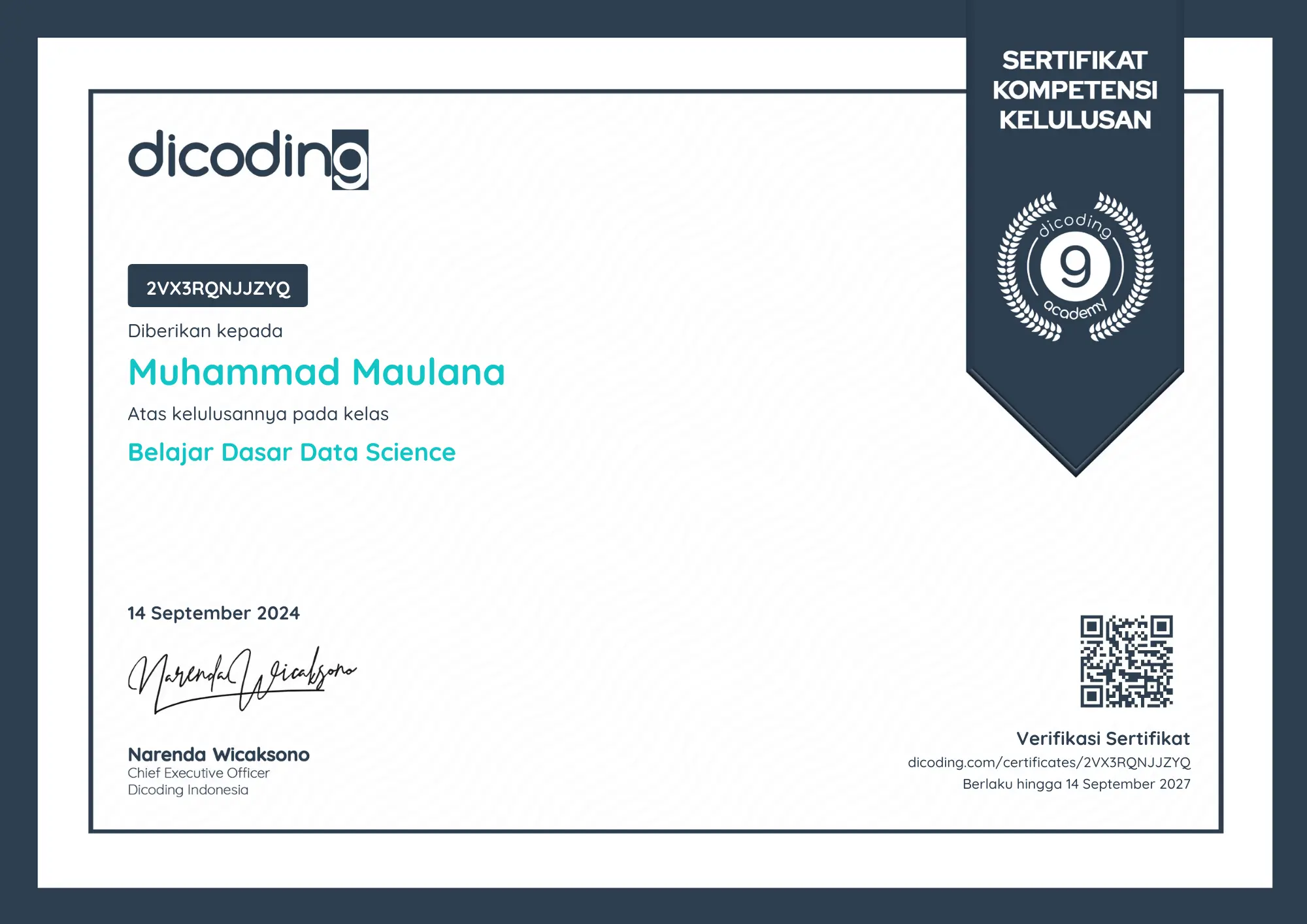 Sertifikat Dasar Data Science - Dicoding