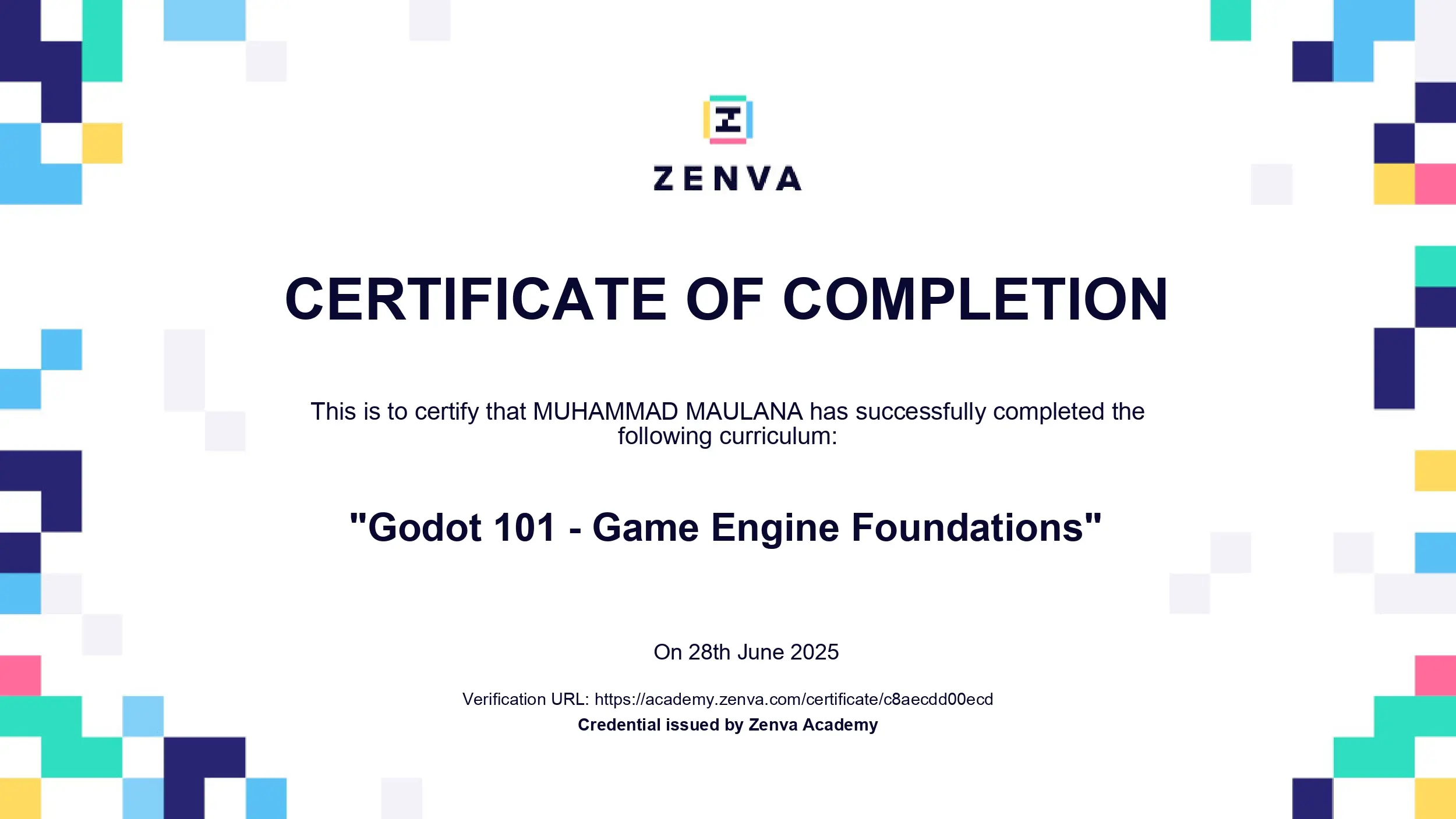 Sertifikat Godot 101 – Game Engine Foundations - Zenva Academy